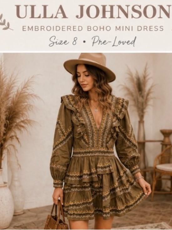 Ulla Johnson Dresses & Skirts - Ulla Johnson Embroidered Ruffle Mini Dress Size 8 Boho Cotton Long Sleeve